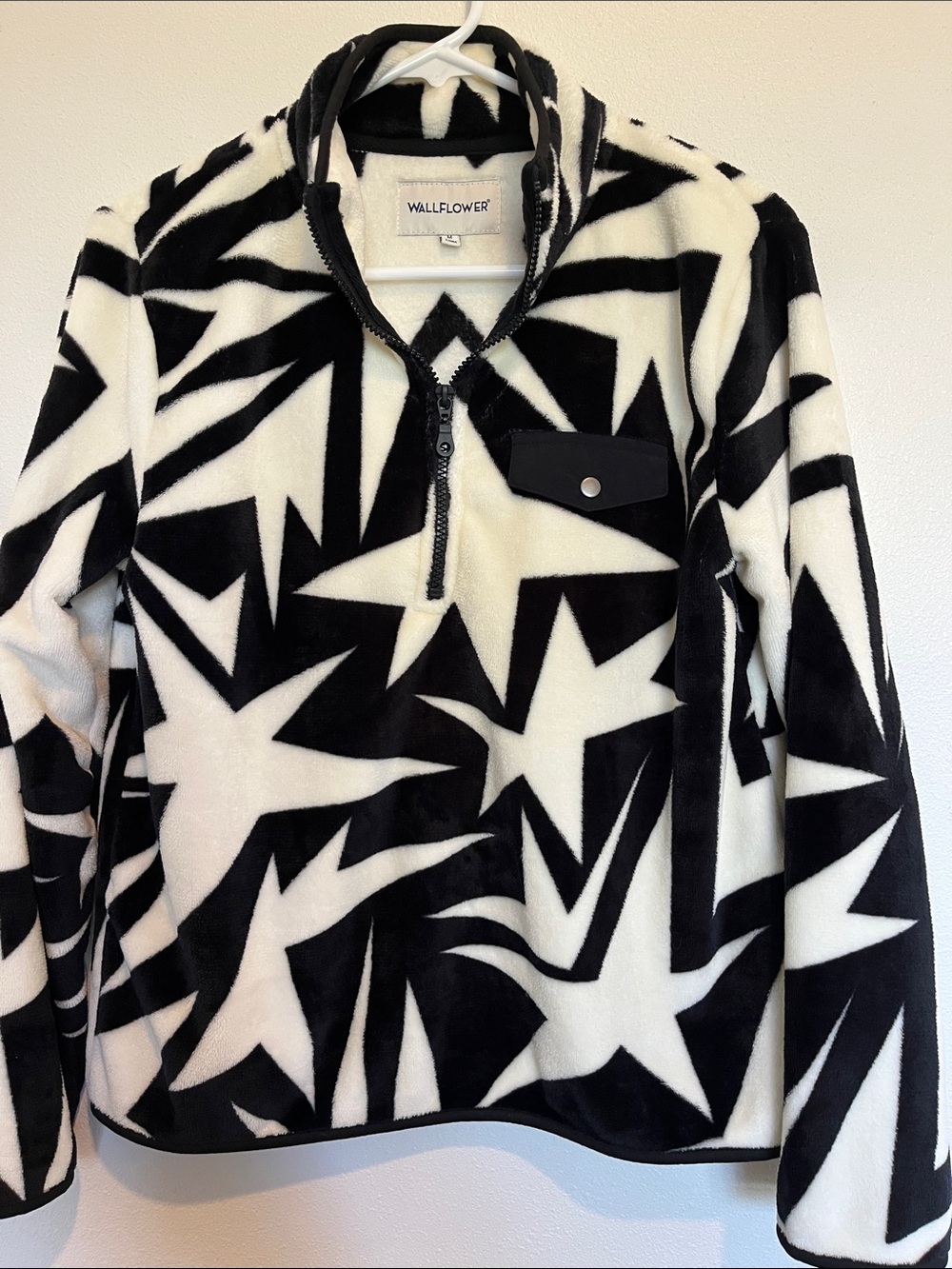 WallFlower Star Print Fleece Half-Zip Pullover Jacket with Pocket Sz M